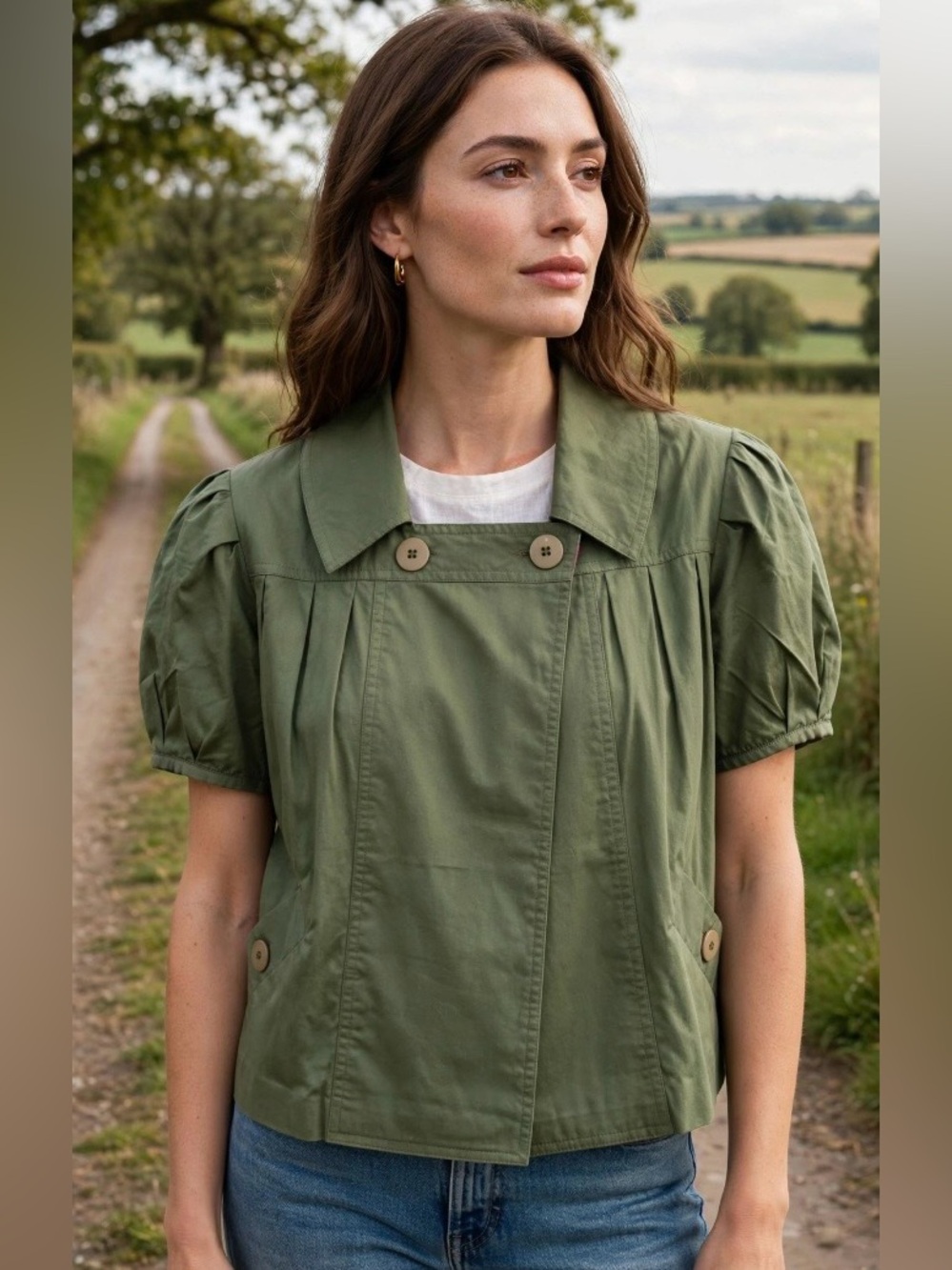 Peter Pan Olive Green Short Sleeve Jacket with Button Details 2 for 1 Sz. M